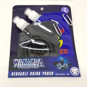 Wakanda Forever & Black Panther Reusable Drink Pouches Each Holds 10oz - NWT B/G